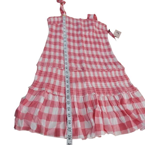 Sincerely Jules Smocked Gingham Red Mini Dress w/ Scrunchie Size Large NWT - Picture 7 of 10